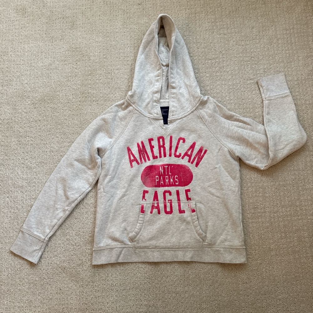 American Eagle Outfitters Gray Hoodie with Pink Print